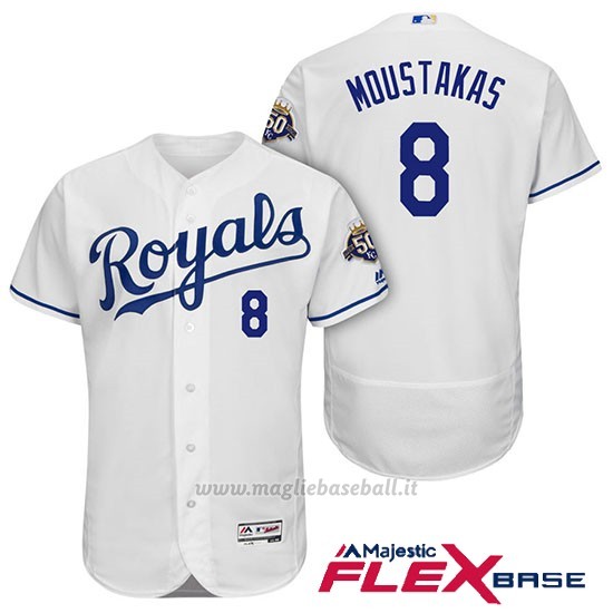 Maglia Baseball Uomo Kansas City Royals Mike Moustakas Bianco 50th Season Flex Base